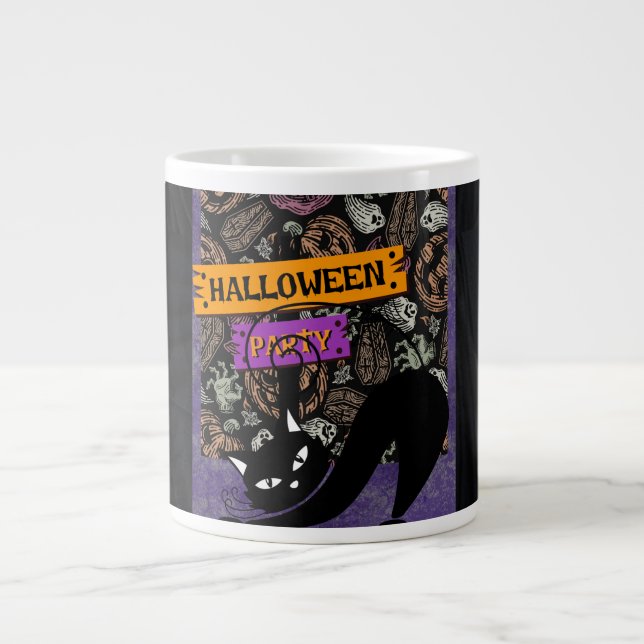 Taza De Café Gigante Halloween Party and Black Cat (Frente)