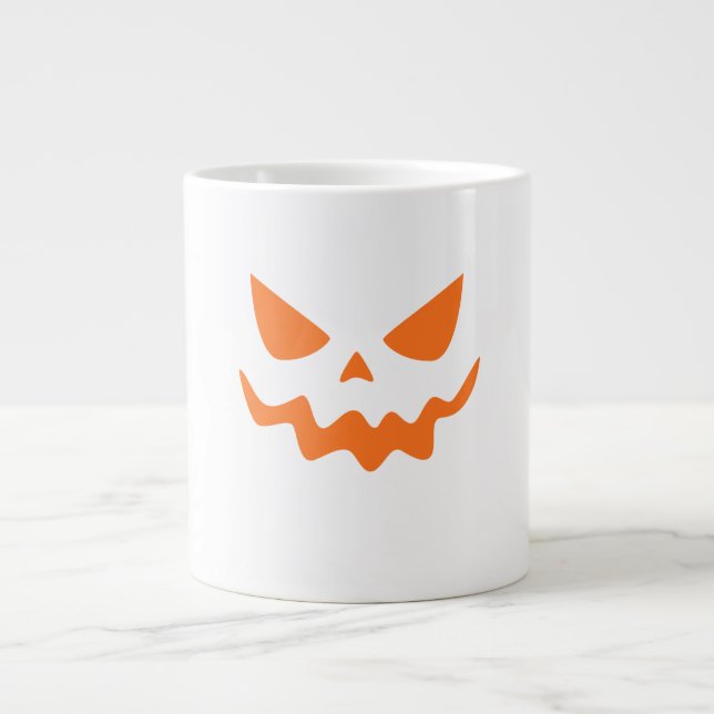 Taza De Café Gigante Halloween Pumpkin Face Mug – Cute & Festive Orange (Frente)