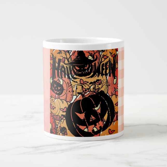 Taza De Café Gigante Halloween, Pumpkins Party, Black Pink  (Frente)