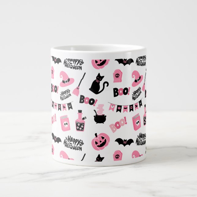 Taza De Café Gigante Halloween rosa y negro (Frente)