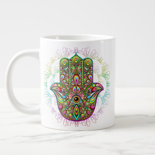 Taza De Café Gigante Hamsa Fatma Hand Psychedelic Art (Izquierda)