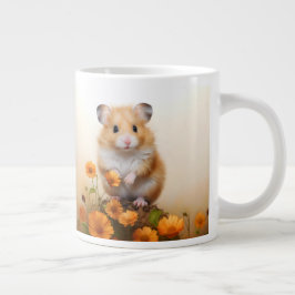 Taza De Café Gigante Hamster Entre Flores Naranjas