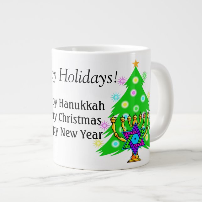 Taza De Café Gigante Hanukkah y Navidades juntos Coffee Mug (Derecha)