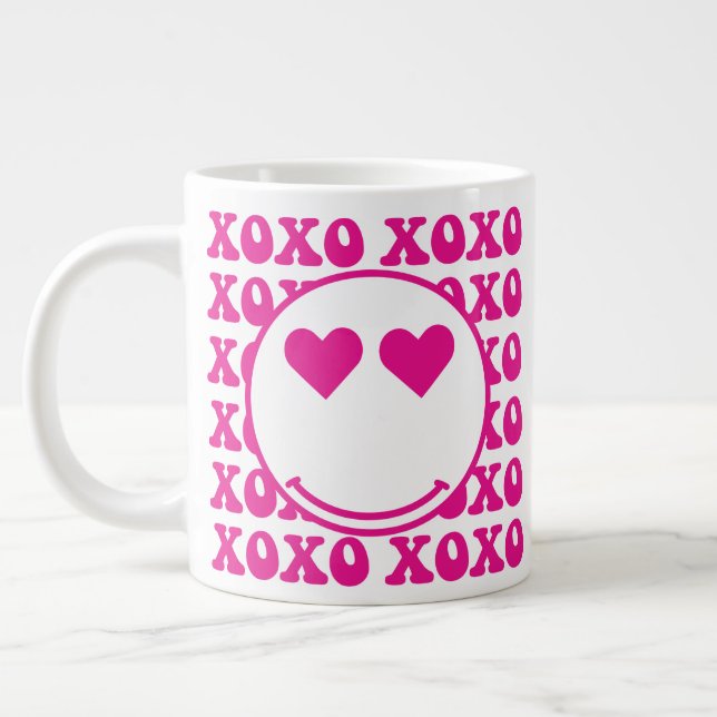 Taza De Café Gigante Happy Face, xoxo, valentine, custom mug, cup (Izquierda)