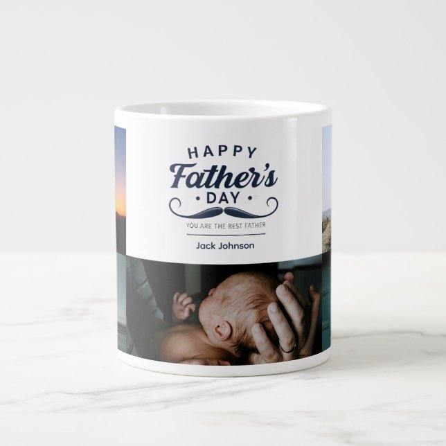 Taza De Café Gigante Happy Father’s Day Mustache Tribute Design (Frente)