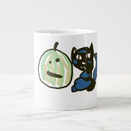 Taza De Café Gigante Happy Green Jack o Lantern Black Cat