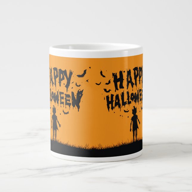 Taza De Café Gigante Happy Halloween:Mug with Mysterious Silhouette (Frente)