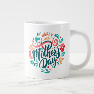 Taza De Café Gigante Happy Mother's Day Floral Design-63754 Button Latt
