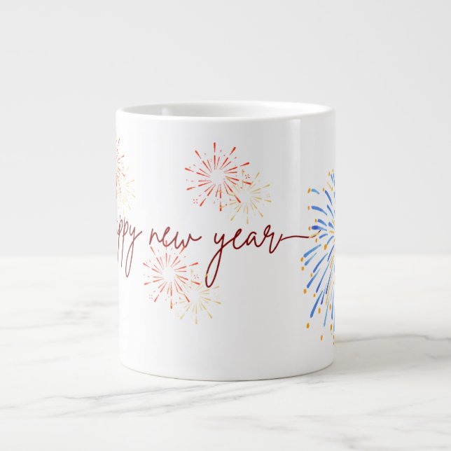 Taza De Café Gigante Happy New Year 2026 Mug – Fireworks & Celebration (Frente)