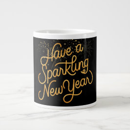 Taza De Café Gigante Happy New Year Celebrate,Black Gold, 