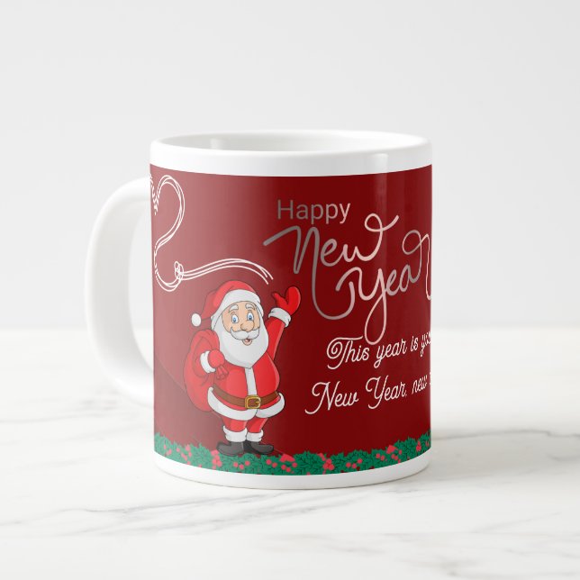 Taza De Café Gigante Happy New Year Mug – Premium Celebration Design (Izquierda)