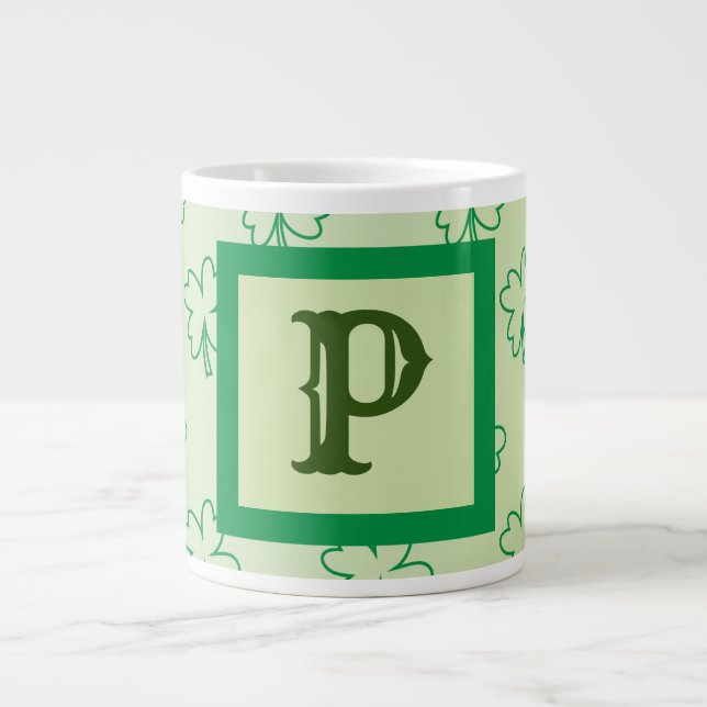 Taza De Café Gigante Happy St Patrick's clover - Monograma de shamrock (Frente)
