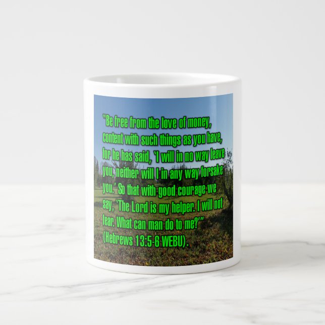 Taza De Café Gigante Hebreos 13:5-6 WEBU Mug (Frente)