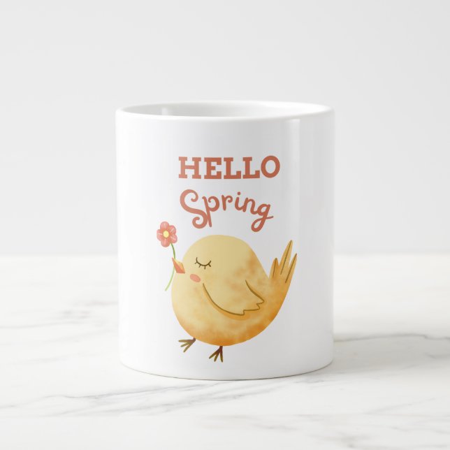 Taza De Café Gigante HELLO Spring Yellow Baby Bird Flor (Frente)