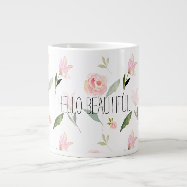 Taza De Café Gigante Hermosa acuarela floral (Frente)