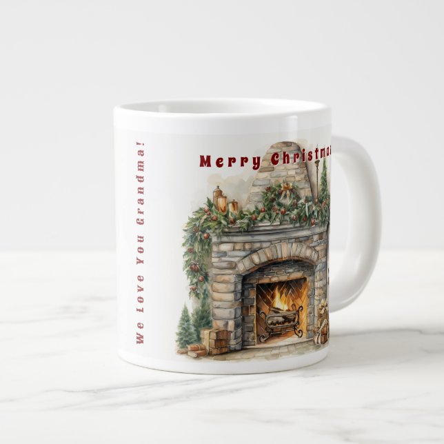 Taza De Café Gigante Hermosa chimenea Navidades Velas Holly Wreath (Derecha)