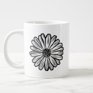 Taza De Café Gigante Hermosa flor de margarita, Ilustracion de semitono