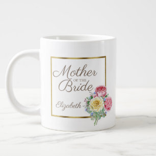Taza De Café Gigante Hermosa Floral Rosa y Amarilla Madre Novia