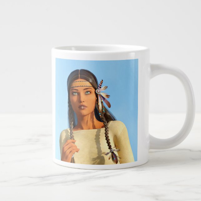 Taza De Café Gigante Hermosa nativa estadounidense vestimenta indígena (Derecha)
