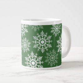 Taza De Café Gigante Hermosas estrellas de nieve blanca y verde en invi