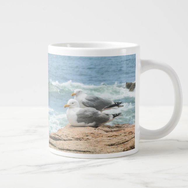 Taza De Café Gigante Hermosas gaviotas de Acadia en la costa de Maine (Derecha)
