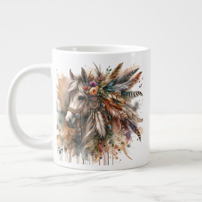 Taza De Café Gigante Hermoso Caballo Boho (Izquierda)