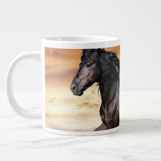 Taza De Café Gigante Hermoso caballo negro (Izquierda)