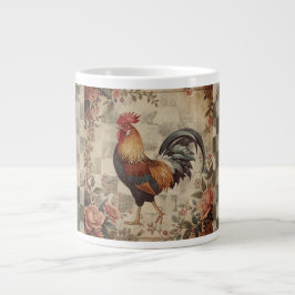 Taza De Café Gigante Hermoso Gallo Vintage, Patrón de Flores, Cuadros