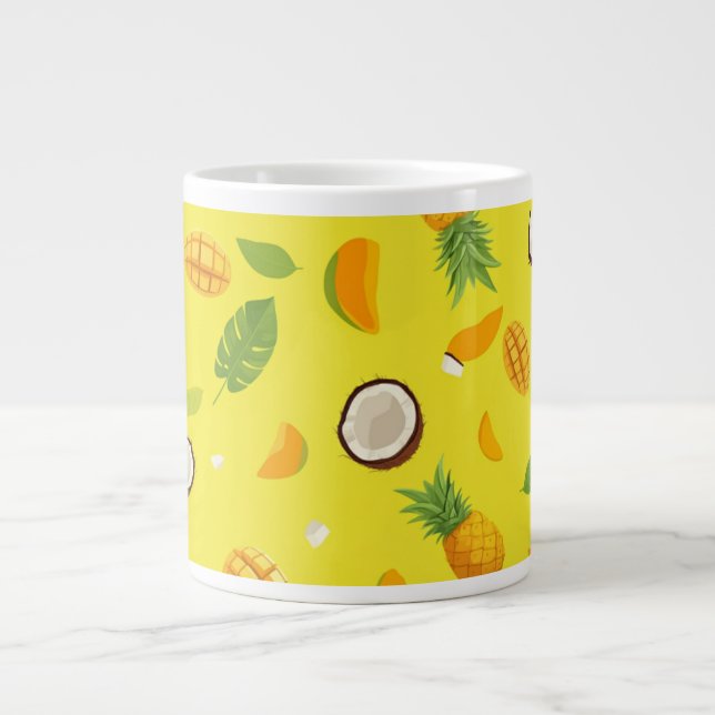 Taza De Café Gigante Hermoso patrón de frutas amarillo (Frente)