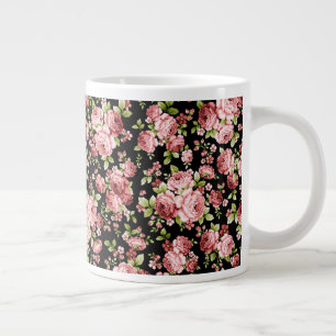 Taza De Café Gigante Hermosos Rosas de patrones florales con follaje ve