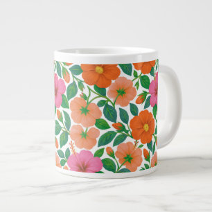 Taza De Café Gigante Hibisco Tropical en Rosa, Melocotón y Naranja