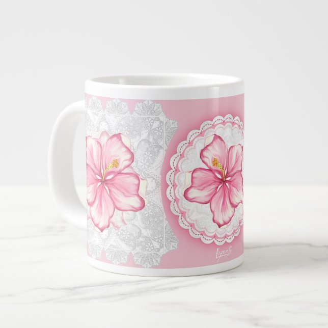 Taza De Café Gigante Hibiscus & lace PINK (Izquierda)