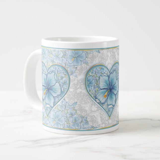 Taza De Café Gigante Hibiscus & lace TURQUOISE (Izquierda)