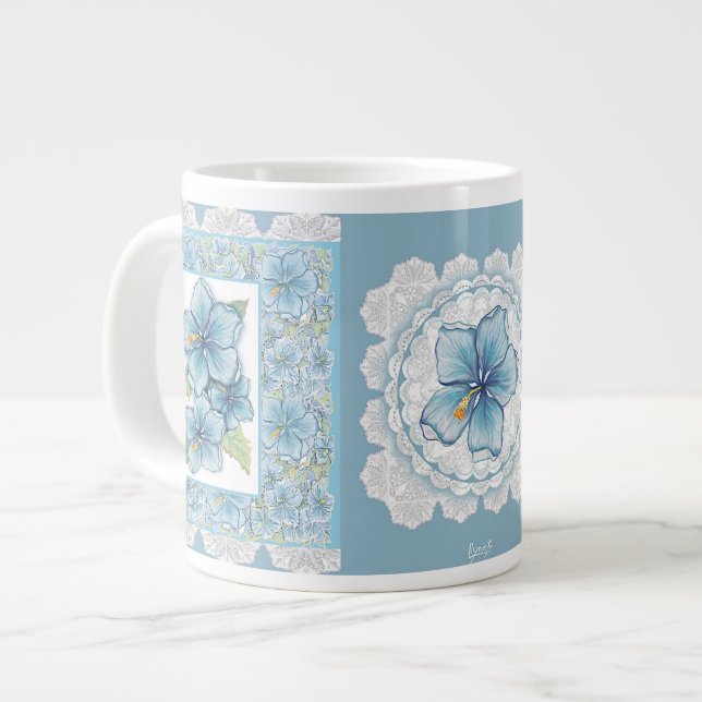 Taza De Café Gigante Hibiscus & lace TURQUOISE (Izquierda)