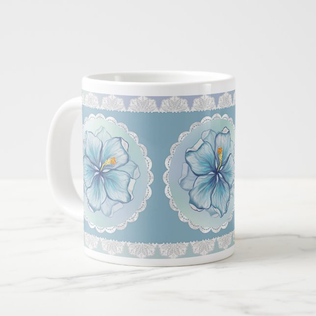 Taza De Café Gigante Hibiscus & lace TURQUOISE (Izquierda)