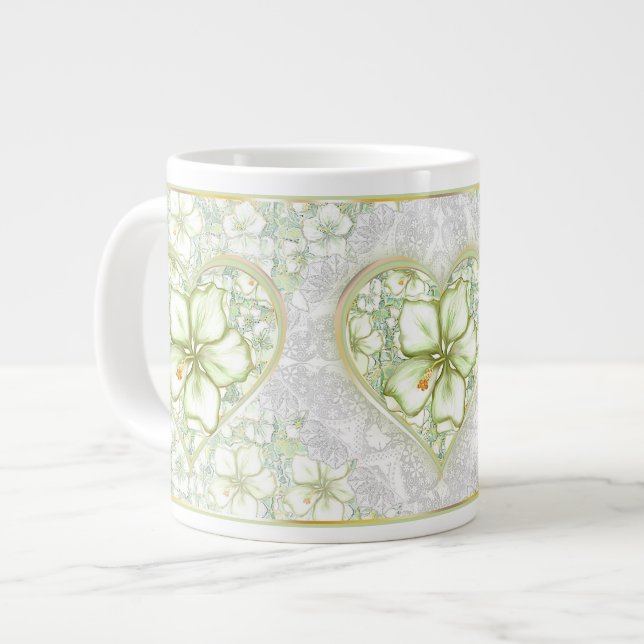 Taza De Café Gigante Hibiscus & lace WHITE (Izquierda)