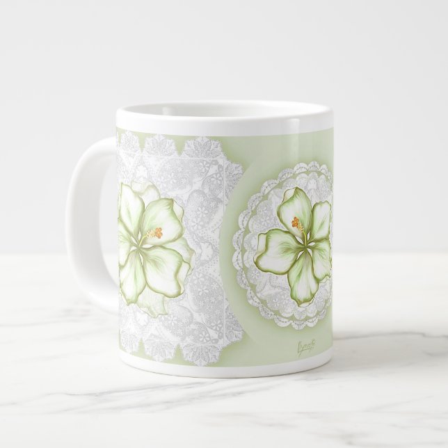 Taza De Café Gigante Hibiscus & lace WHITE (Izquierda)