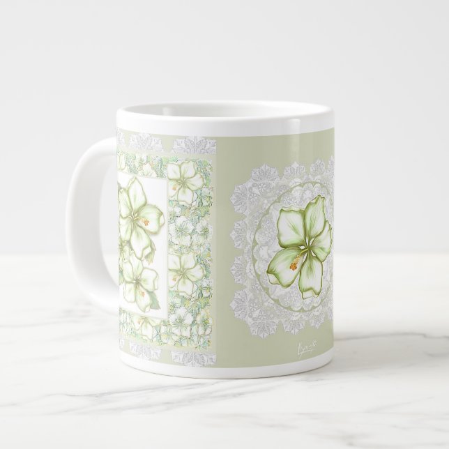 Taza De Café Gigante Hibiscus & lace WHITE (Izquierda)