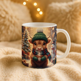 Taza De Café Gigante Highland Cow Christmas Mug, Cute Calf Art, Holiday
