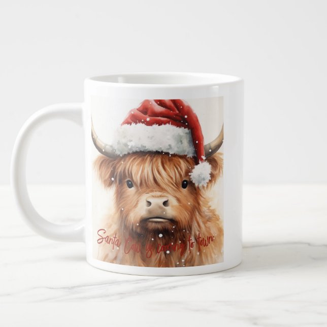 Taza De Café Gigante Highland Cow Santa 20 oz Jumbo Coffee Mug (Izquierda)