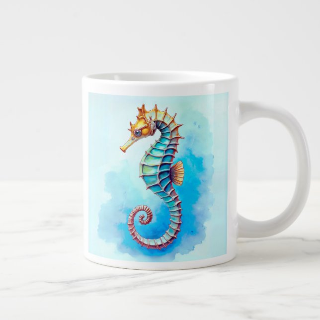 Taza De Café Gigante Hijahors acuarela sobre turquesa (Derecha)