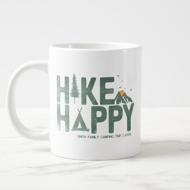 Taza De Café Gigante Hike Happy Camper Hiker Senking Family personaliza (Izquierda)