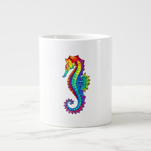 Taza De Café Gigante Hipoahoría marino poligonal arcoiris (Frente)