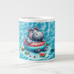 Taza De Café Gigante Hipopótamo en la piscina con nombre