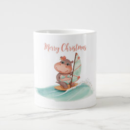 Taza De Café Gigante Hipopótamo Surfista Bikini Navidad