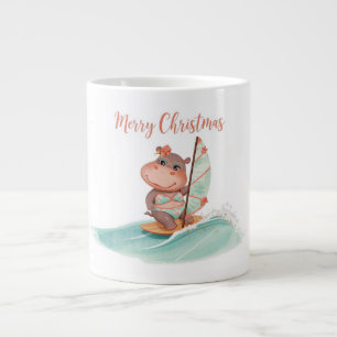 Taza De Café Gigante Hipopótamo Surfista Bikini Navidad