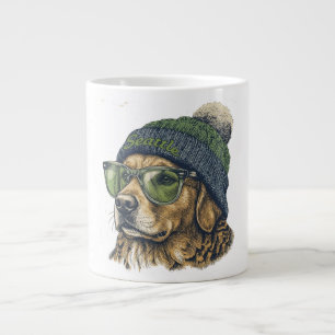 Taza De Café Gigante Hipster Golden Retriever Seattle Gorro y Gafas