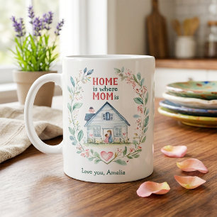 Taza De Café Gigante Hogar acuarela es donde está Mamá Nombre personali