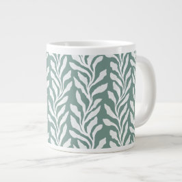 Taza De Café Gigante Hojas Botánicas Elegantes Verde Turquesa Minimalis