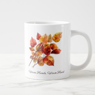 Taza De Café Gigante Hojas de la cosecha dorada: acuarela de otoño, per
